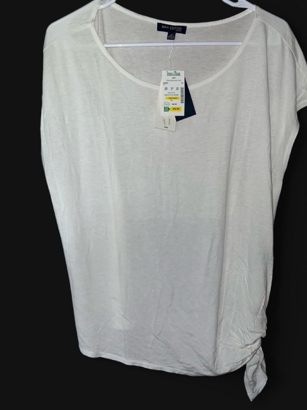 Max Edition Petite White Side Tie Tunic Top NWT Size LP  2- Way Draped Blouse